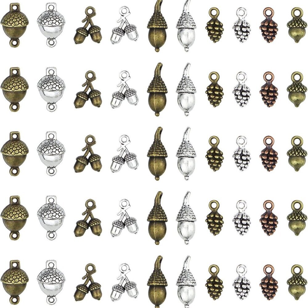 Pine Cone Acorn Charms Collection Mixed Tibetan Style Alloy Pinecone Pendants Na